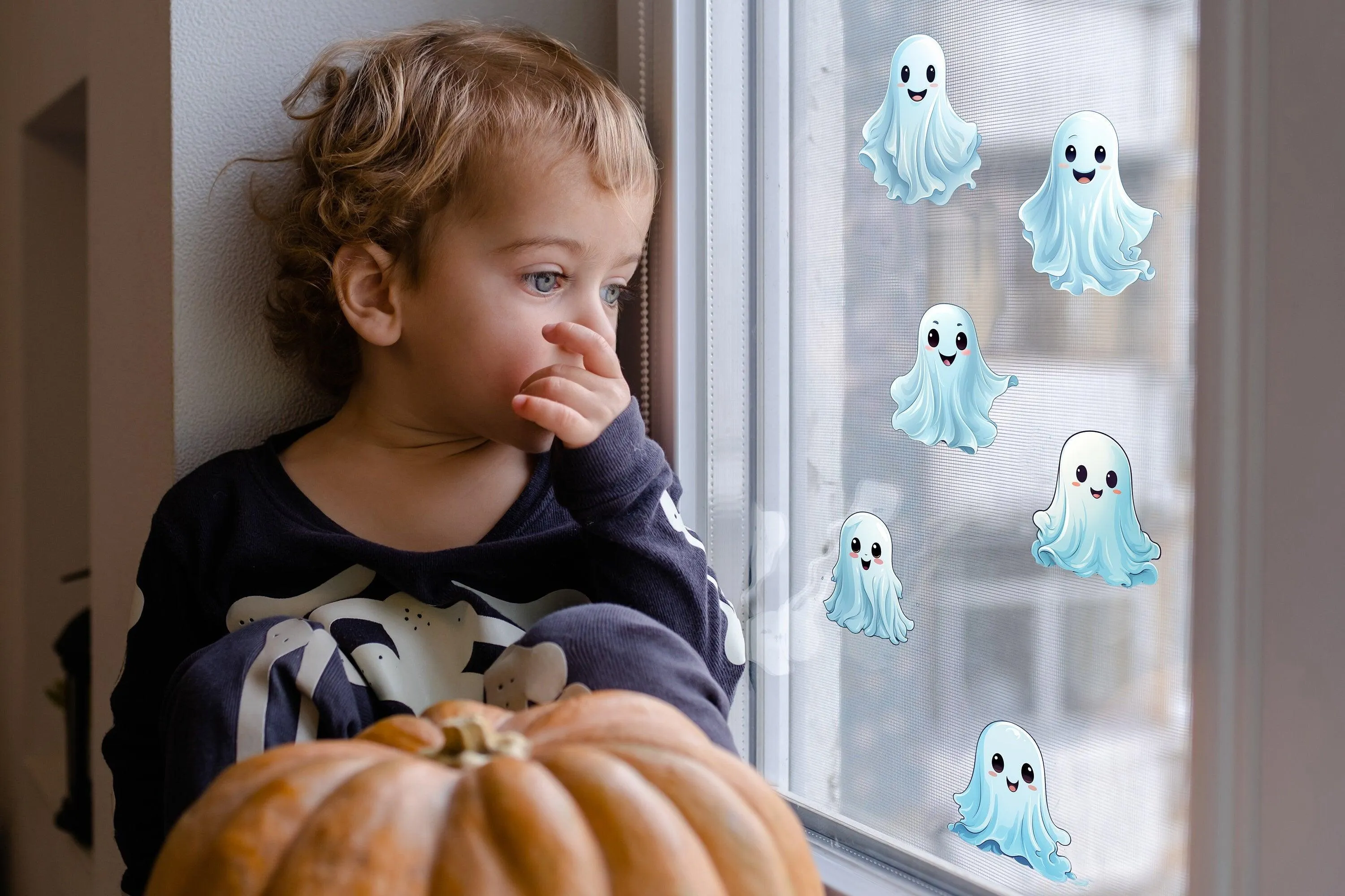 12x Printed White Ghosts Window Decals - Spooky Halloween Window Stickers Decor