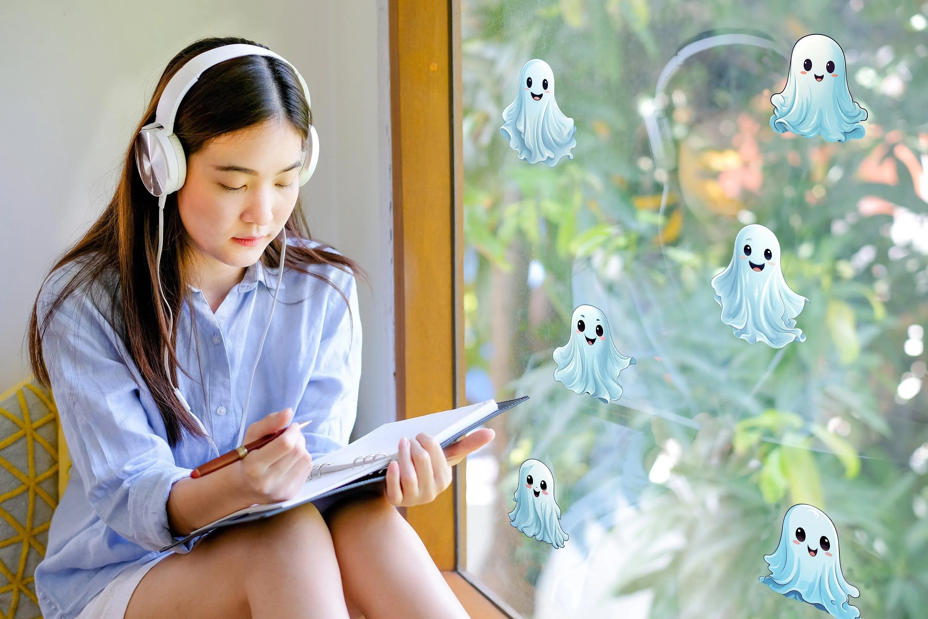 12x Printed White Ghosts Window Decals - Spooky Halloween Window Stickers Decor