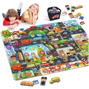 190 PCS Felt Board Story Set for Toddlers with Storage Bag City Traffic Themed 40 X 28 inch Teaching Wall Flannel Board Kit for Preschool Activity Early Learning Interactive Storytelling(Darkgrey)