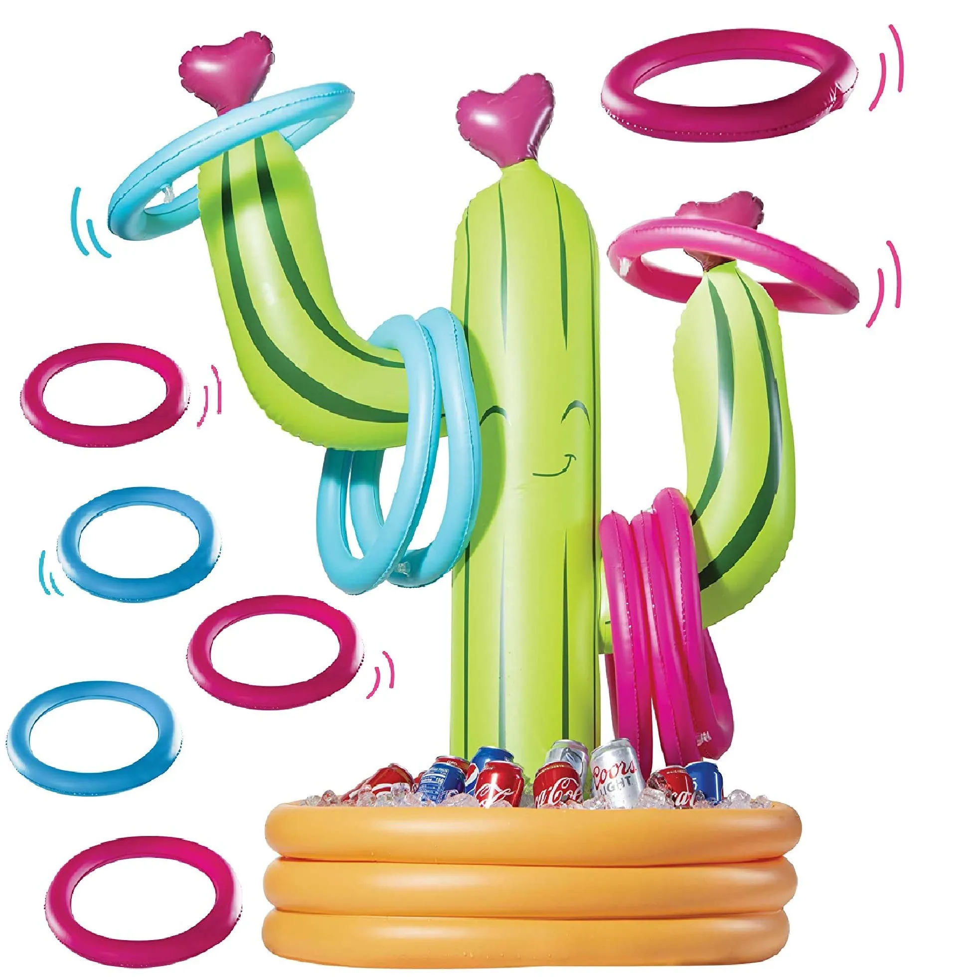 2-In-1 Inflatable Cactus Ring Toss & Water Bottle Party Cooler  Swimming Pool