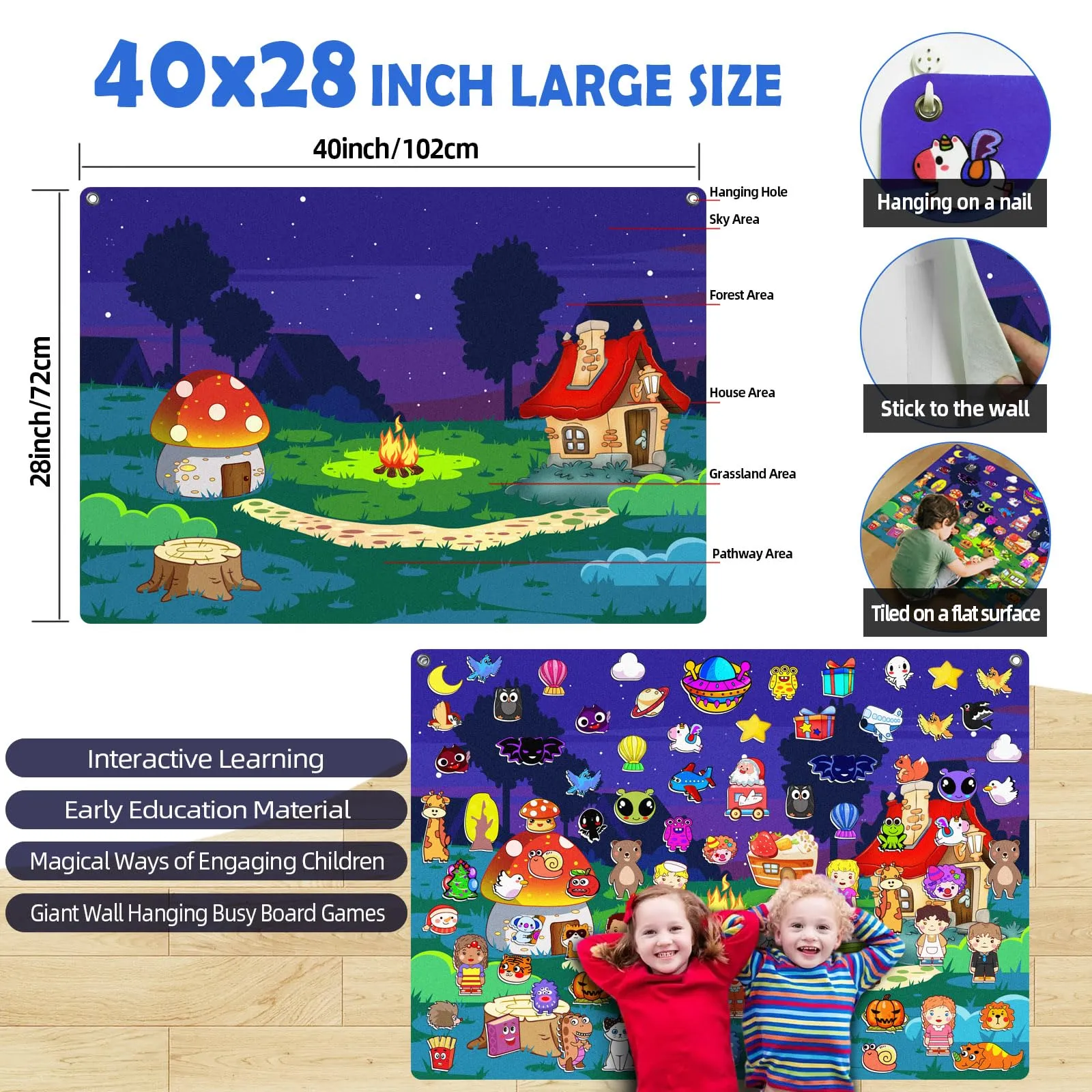 200Pcs Felt Story Board Set with Storage Bag Preschool Teaching Wall Flannel Busy Board Bonfire Party Themed Early Learning Interactive Play Toys Wall Hanging Gift for Toddlers Kids 40 X 28 Inch