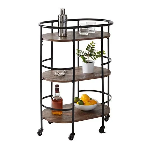 3 Tier Rolling Bar & Serving Cart Black & Rustic Brown