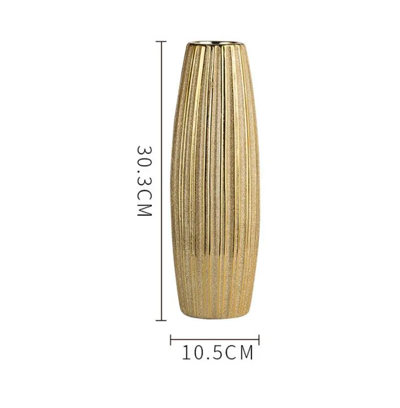 30CM Luxury Europe Gold Ceramic Vase Home Decor Creative Design Porcelain Decorative Flower Vase For Wedding Decoration