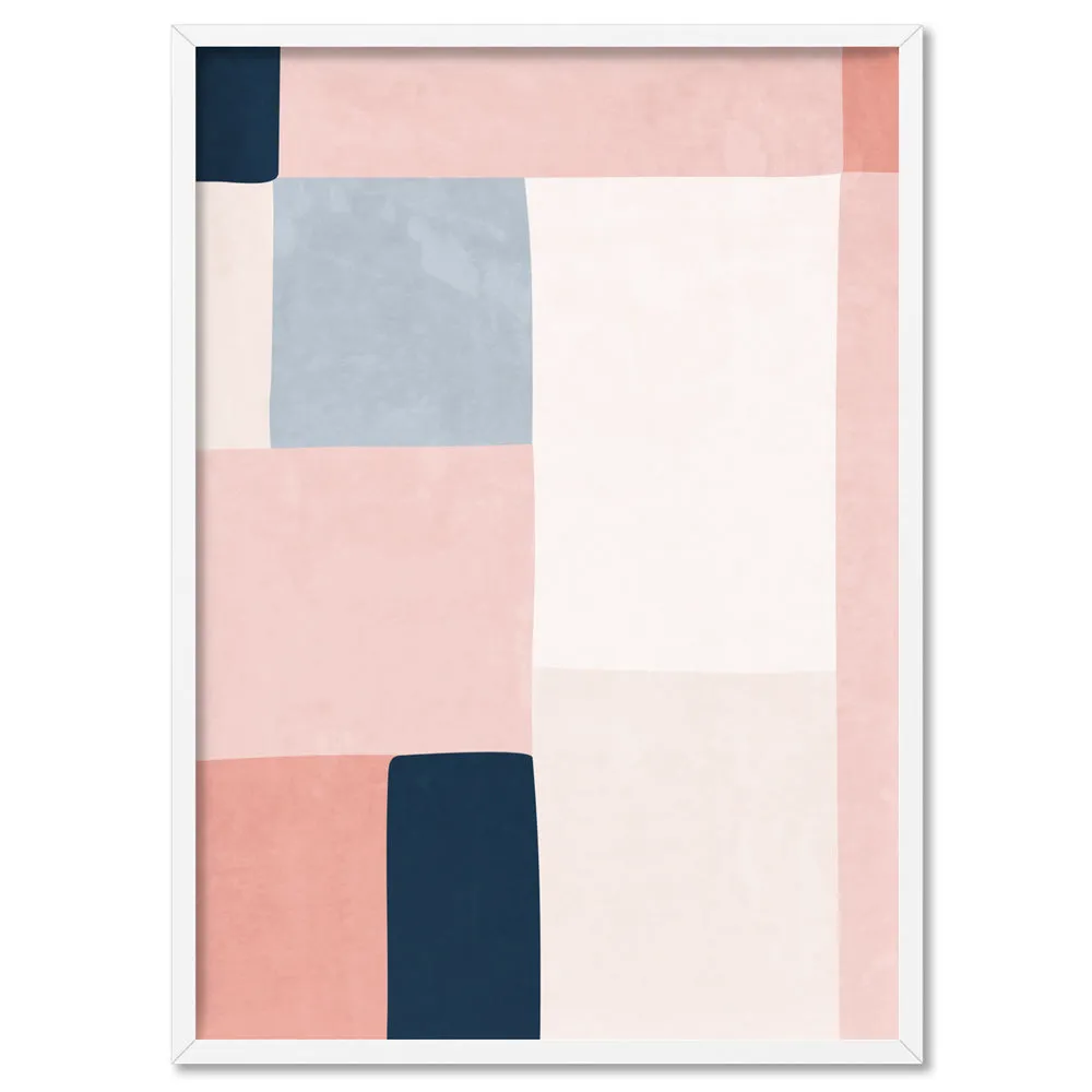 Abstract Blocks | Indigo & Blush III - Art Print