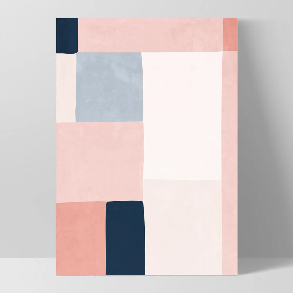 Abstract Blocks | Indigo & Blush III - Art Print