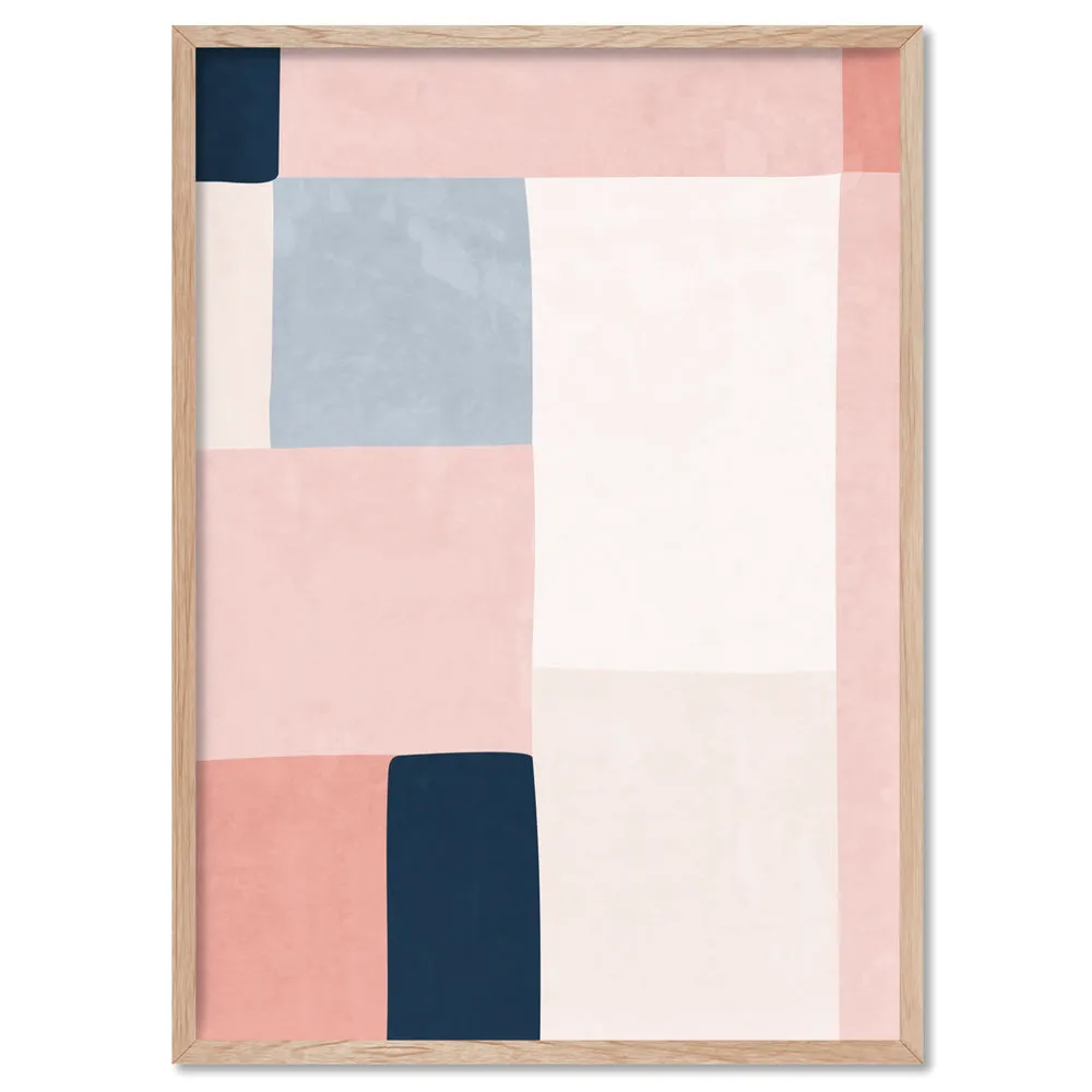 Abstract Blocks | Indigo & Blush III - Art Print