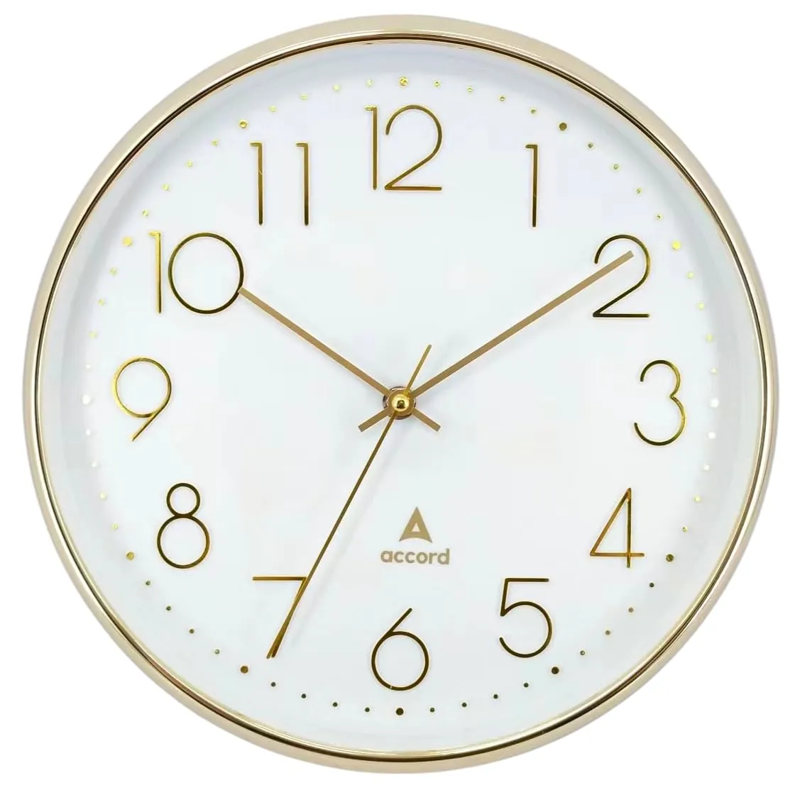 ACCORD CLOCKS Premium Contemporary Wall Clock with Silent Sweep Noiseless Movement - Gold Frame - HD Clear Glass Surface - 12 inch / 30.5 cm - Model TIME Square