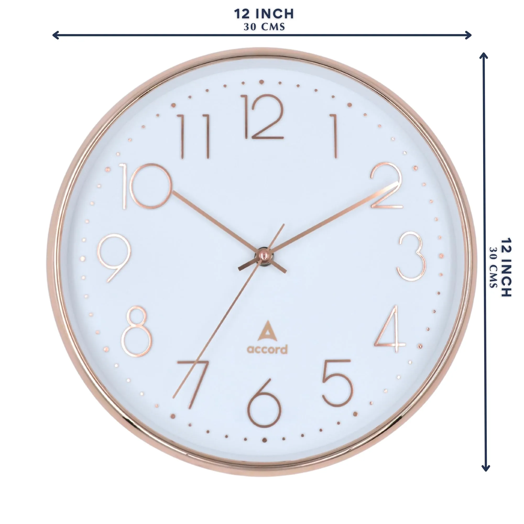 ACCORD CLOCKS Premium Contemporary Wall Clock with Silent Sweep Noiseless Movement - Rose Gold Frame - HD Clear Glass Surface - 12 inch / 30.5 cm - Model TIME Square in Rose Gold