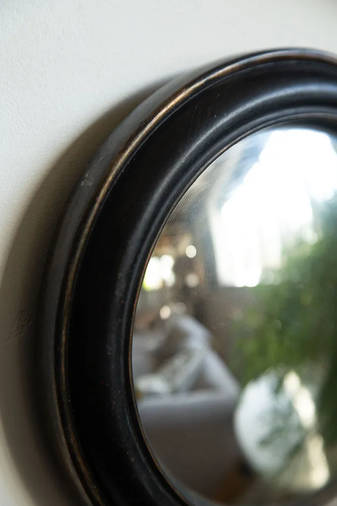 Antique Black Round Framed Medium Convex Mirror