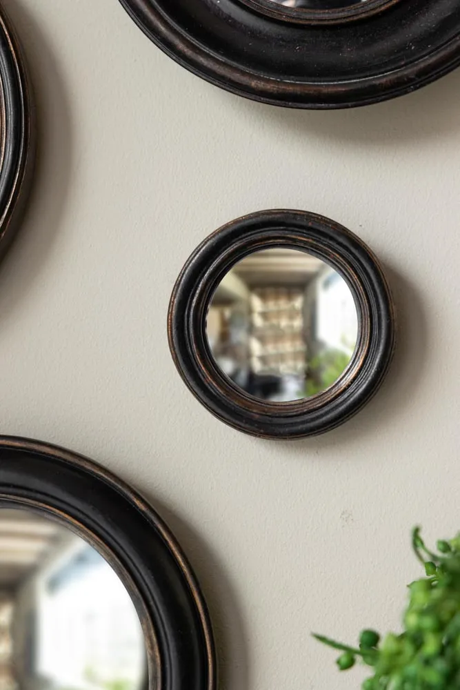 Antique Black Thin Framed Extra Small Convex Mirror