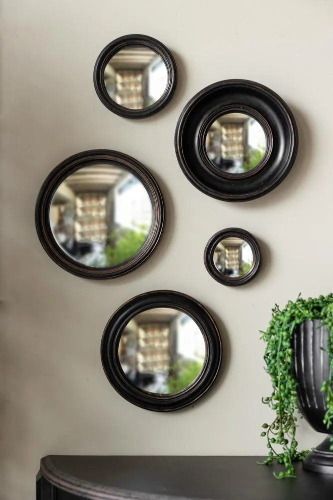 Antique Black Thin Framed Extra Small Convex Mirror