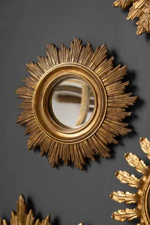 Antique Gold Small Sun Convex Mirror