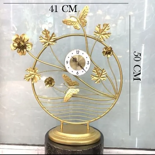 Arcanine Modern Table Clock on Stand, Decorative Desk and Shelf Clock Farmhouse Metal Non-Ticking Clock Metal Frame with Antique Gold Finish (AR-09)