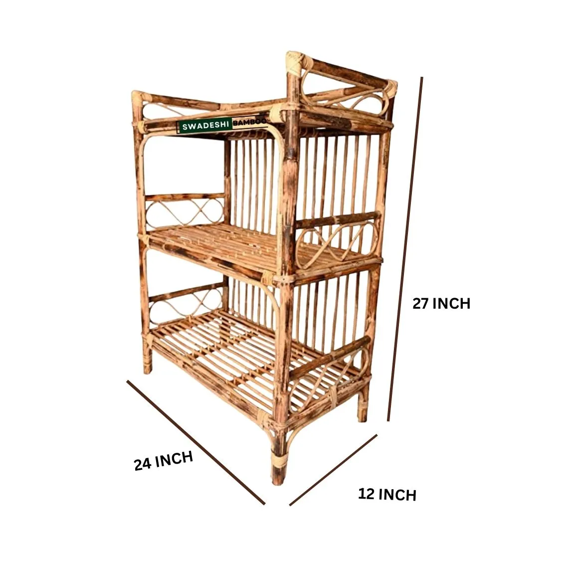 Bamboo Cane 3 Shelves Rack