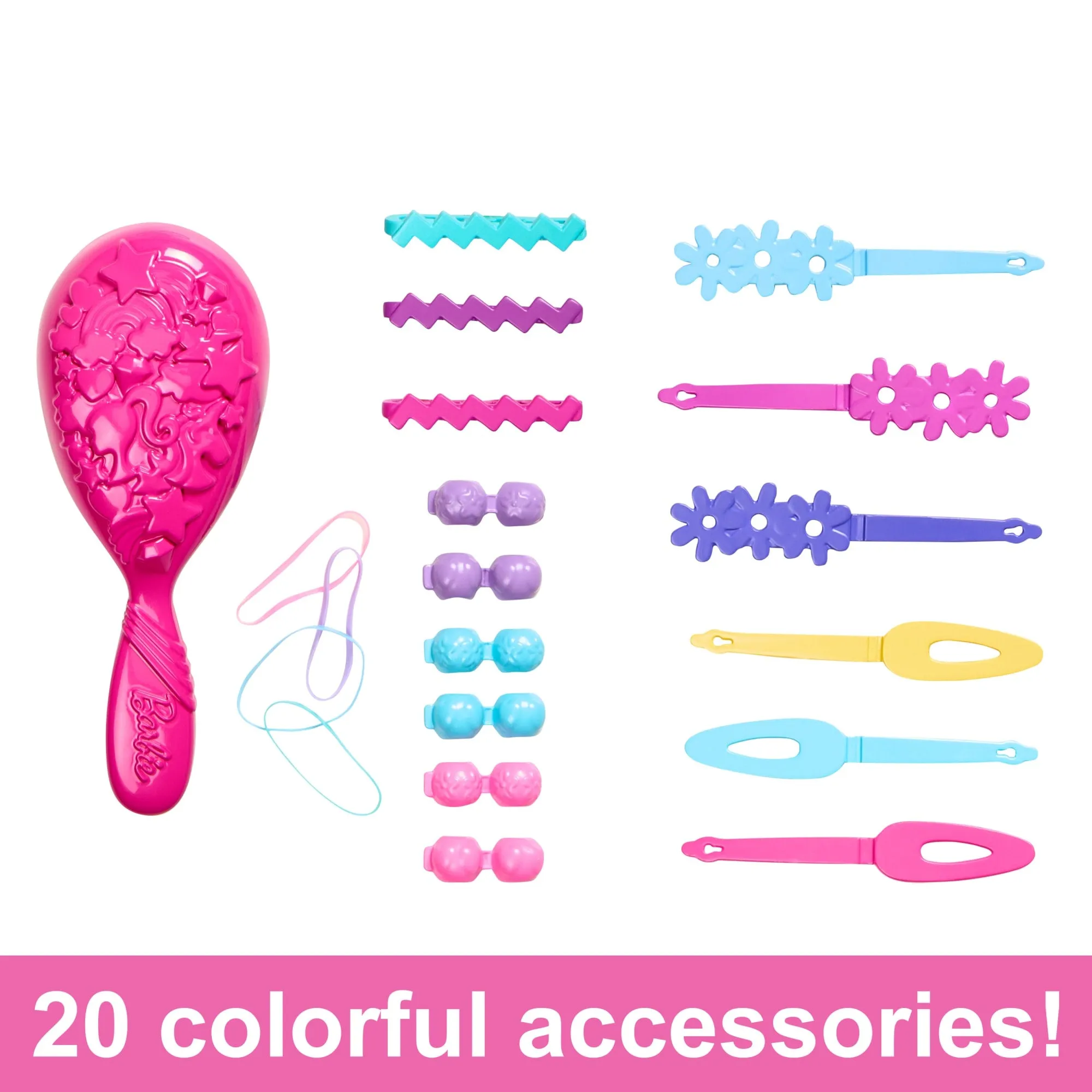 Barbie Doll Styling Head, Brown Hair With 20 Colorful Accessories