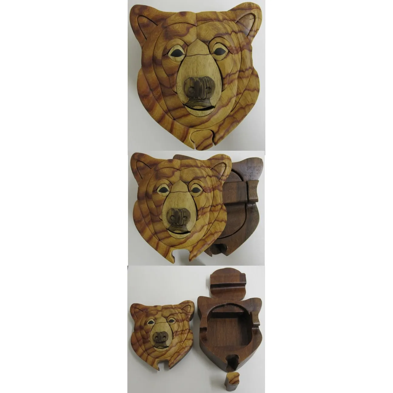 Bear Face Wood Intarsia Puzzle Box