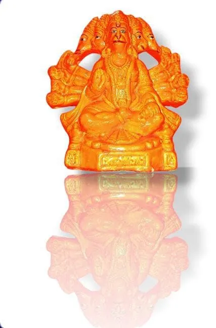 Bells and Glitters SINDOORI Hanuman | Panch MUKHI Hanuman Idol| Panch MUKHI Clay SINDOORI Hanuman Idol| Five Faced RED Hanuman Idol | Size 14 CM | Ideal for Home,Office, PUJA ETC