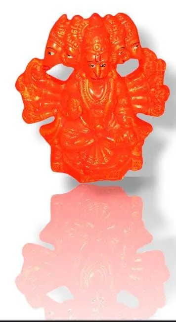 Bells and Glitters SINDOORI Hanuman | Panch MUKHI Hanuman Idol| Panch MUKHI Clay SINDOORI Hanuman Idol| Five Faced RED Hanuman Idol | Size 14 CM | Ideal for Home,Office, PUJA ETC