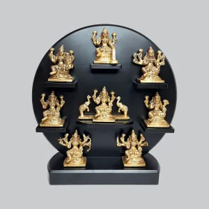 Brass Asthlaxmi with Wooden Round Stand 12 in