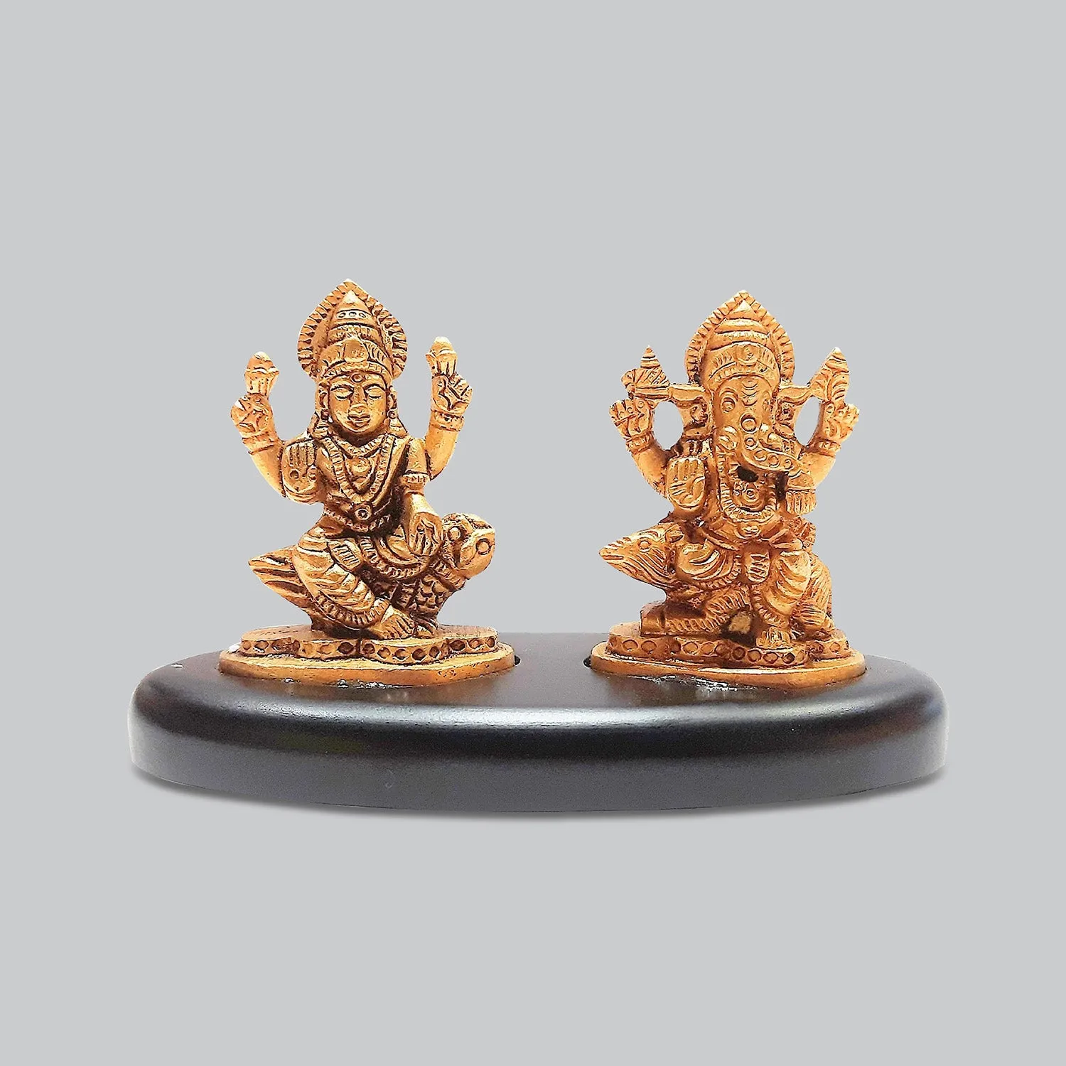 Brass Ganesha Laxmi on Wooden Base