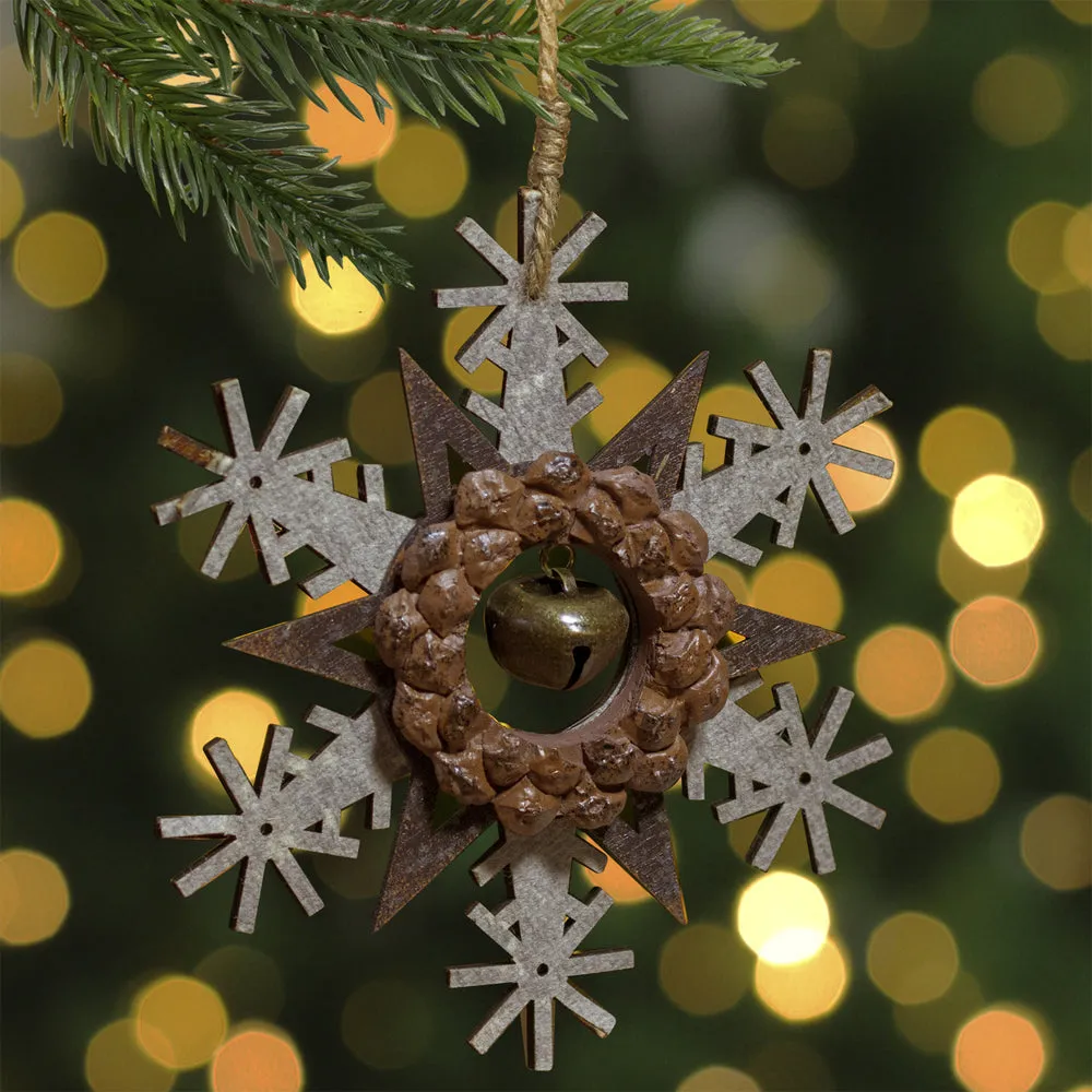 Brown And White Wooden Snowflake Christmas Ornament