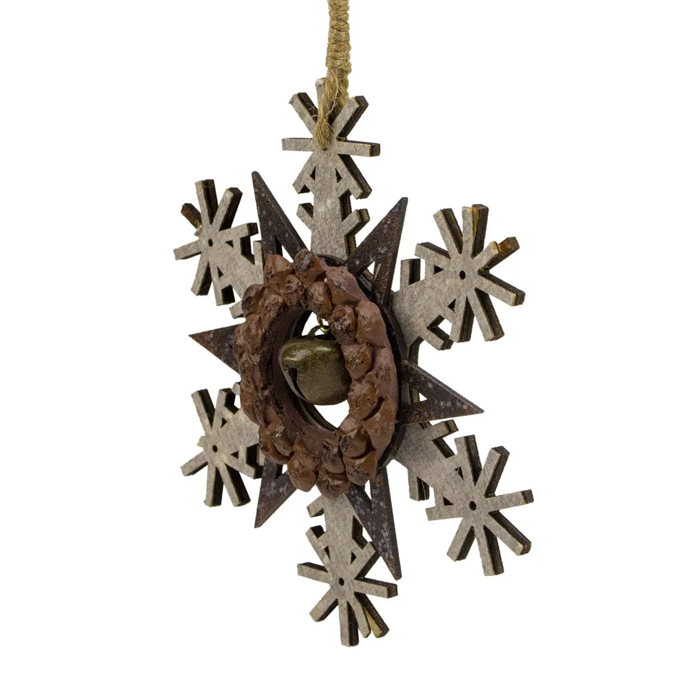 Brown And White Wooden Snowflake Christmas Ornament