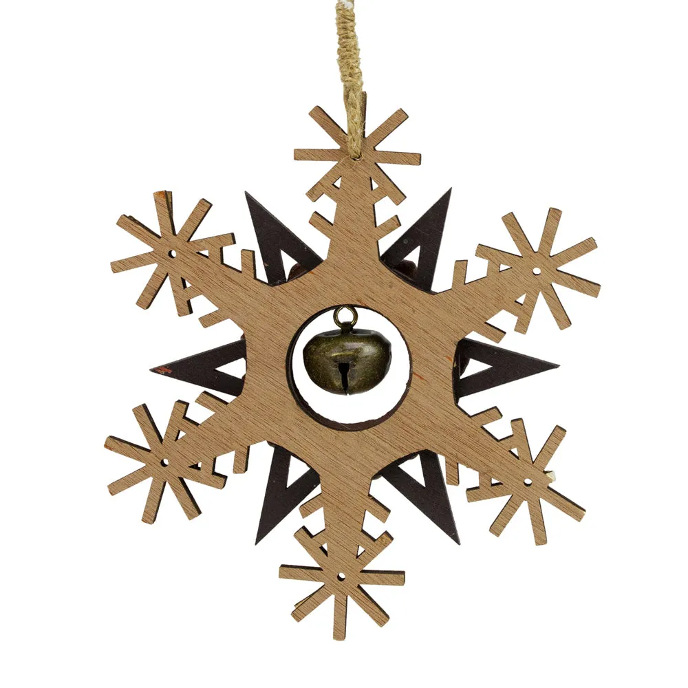 Brown And White Wooden Snowflake Christmas Ornament