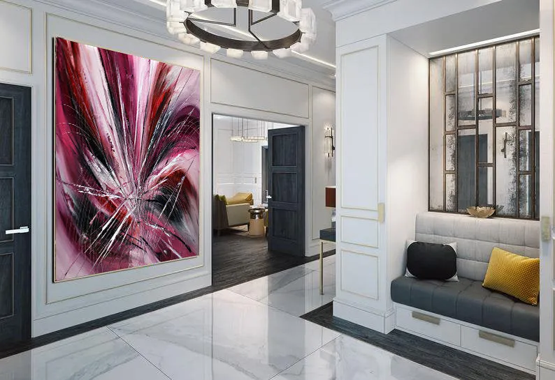 Buy original Oil Paintings - Canvas, Contemporary Abstract Painting Large Modern Art - Pink Passion