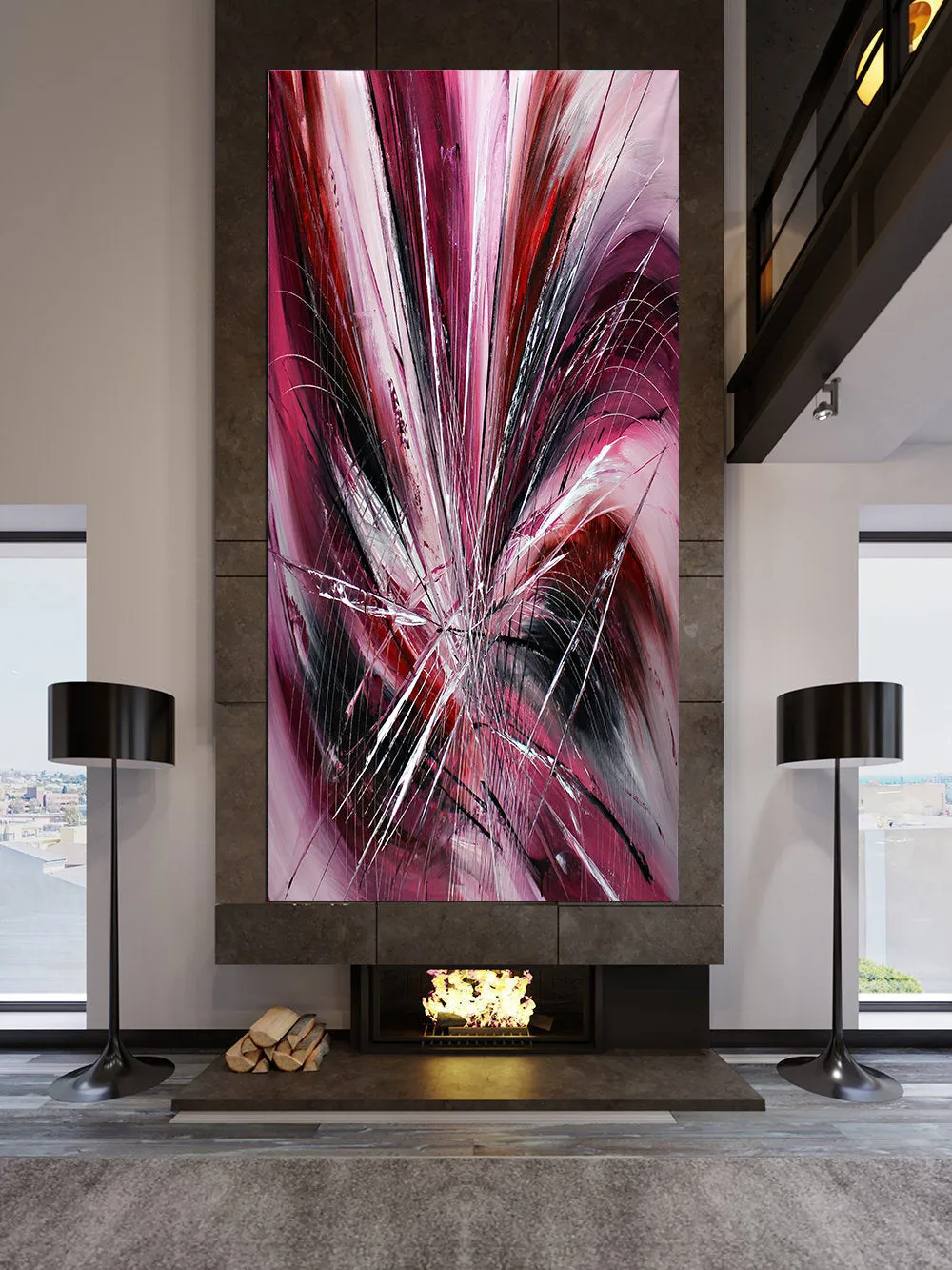 Buy original Oil Paintings - Canvas, Contemporary Abstract Painting Large Modern Art - Pink Passion