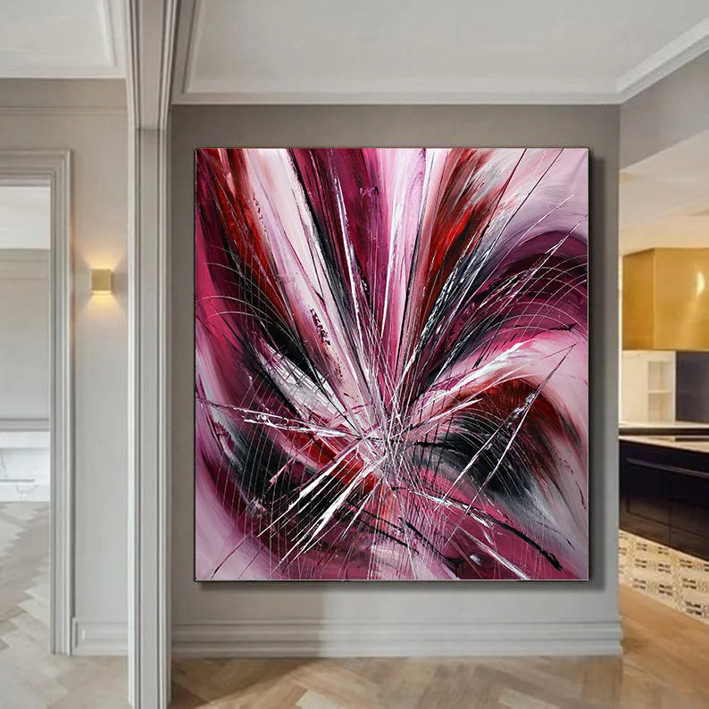 Buy original Oil Paintings - Canvas, Contemporary Abstract Painting Large Modern Art - Pink Passion