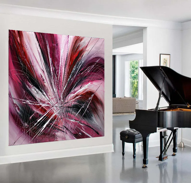 Buy original Oil Paintings - Canvas, Contemporary Abstract Painting Large Modern Art - Pink Passion