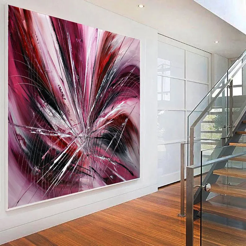 Buy original Oil Paintings - Canvas, Contemporary Abstract Painting Large Modern Art - Pink Passion