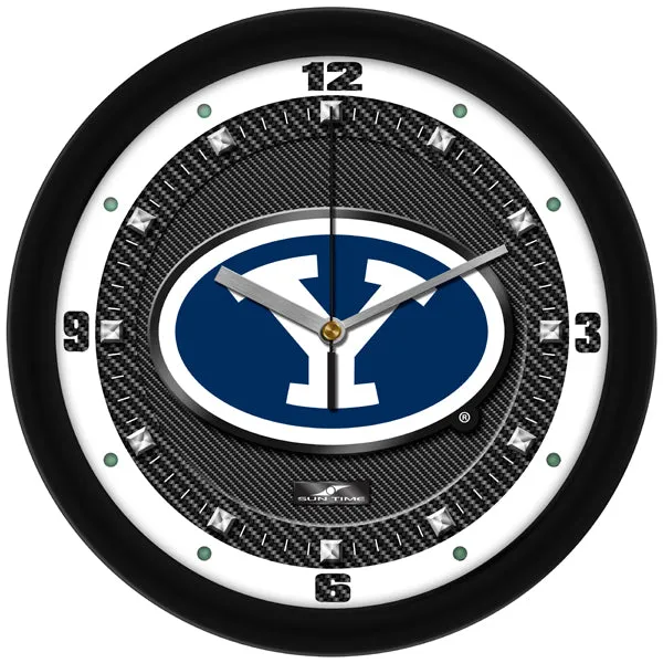 BYU Cougars Wall Clock - Carbon Fiber Textured