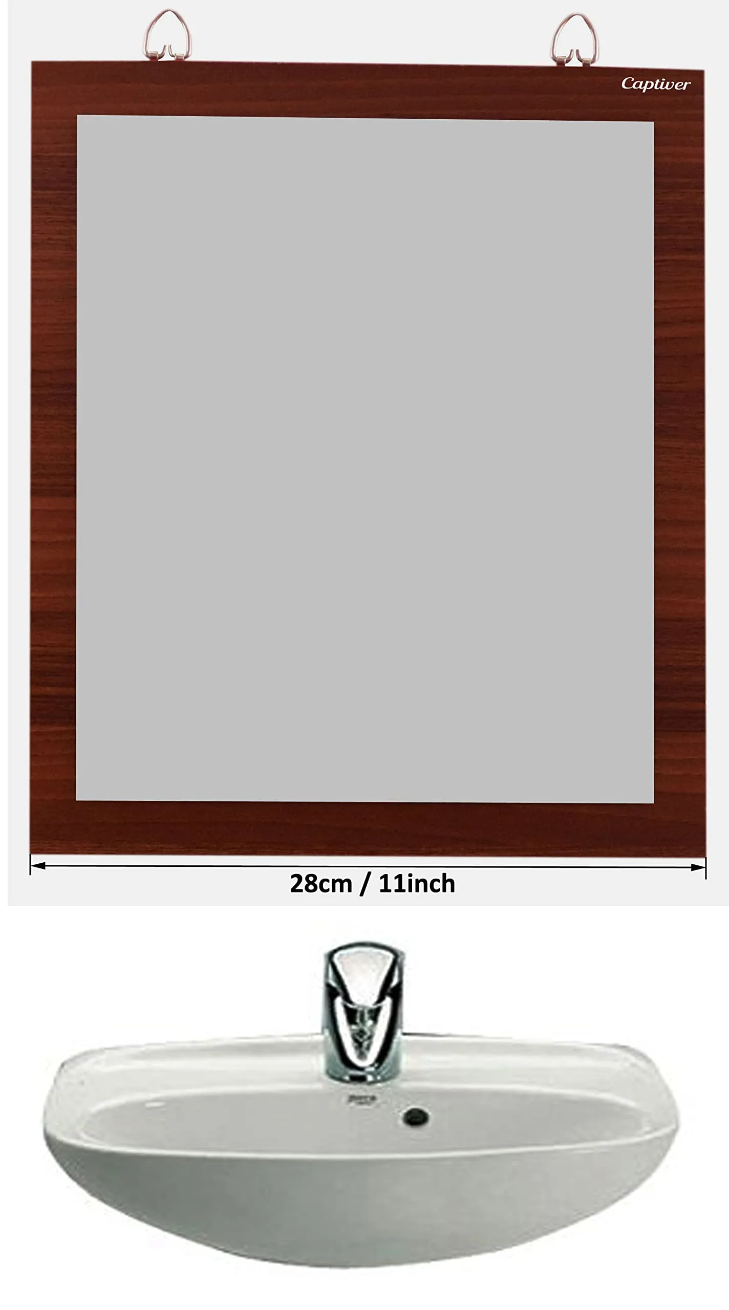 Captiver Wooden Frameless Wall Hanging Decorative Mirror Unique 28x33 CM (Teak)