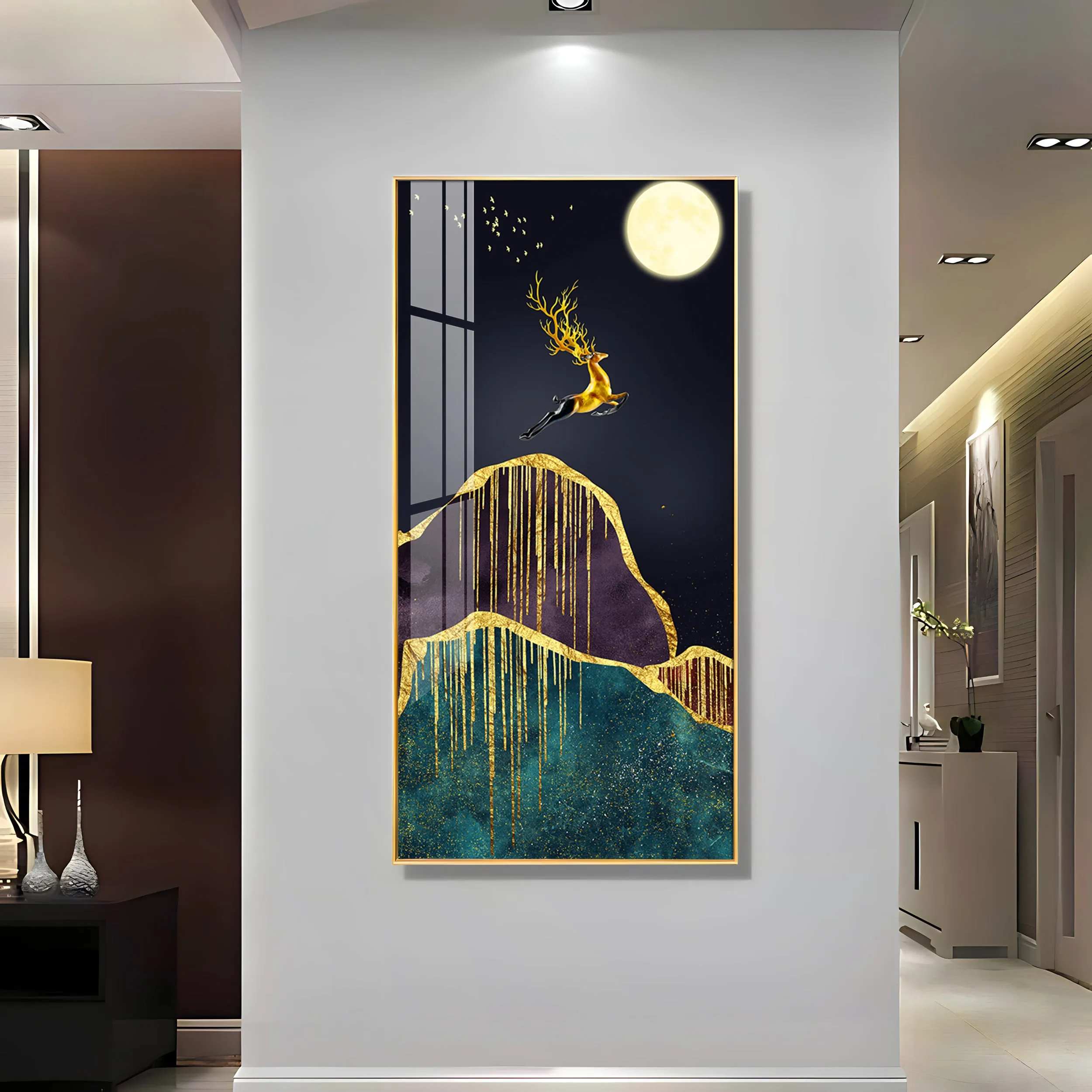 Catching The Moon Luxury Crystal Vertical Wall Art