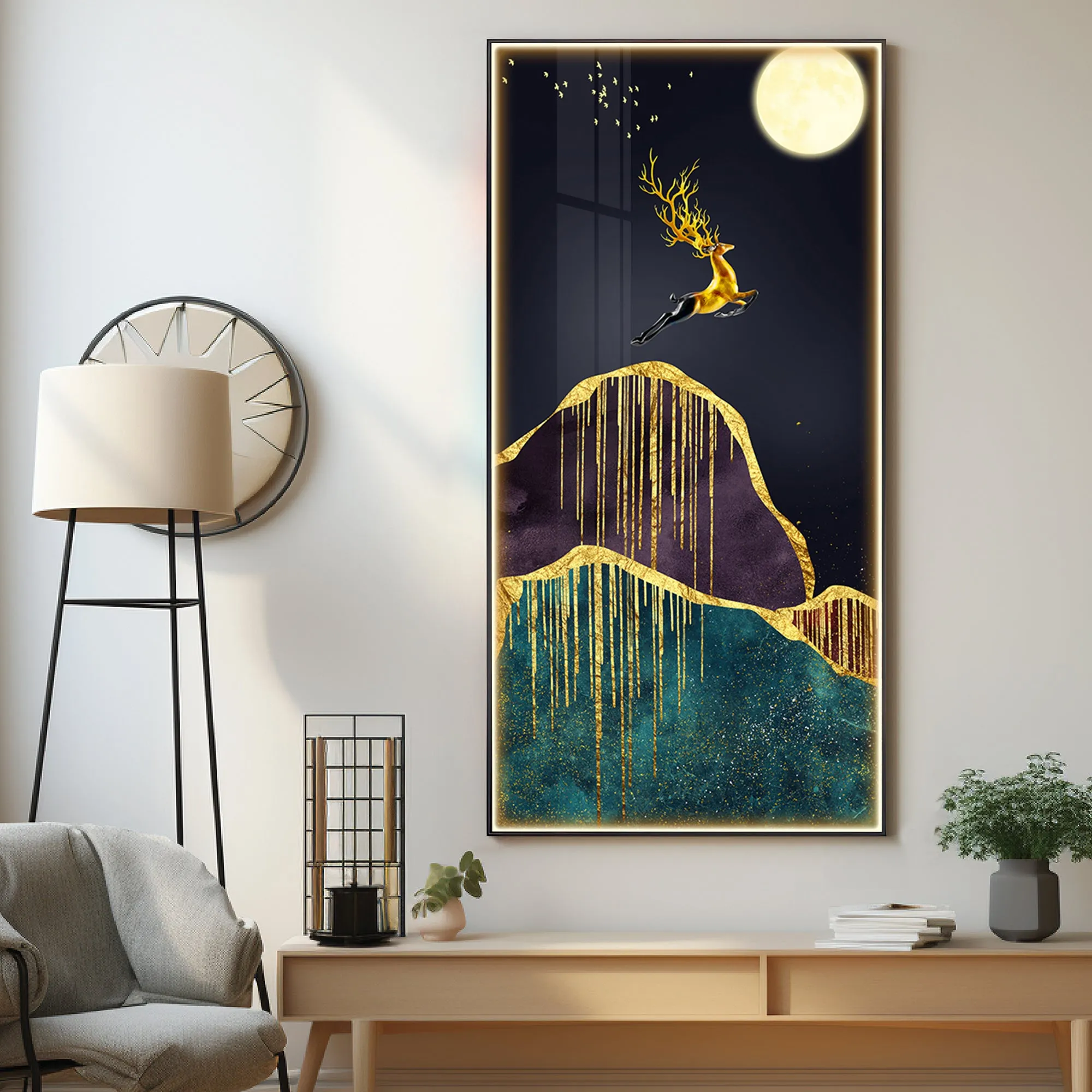 Catching The Moon Luxury Crystal Vertical Wall Art