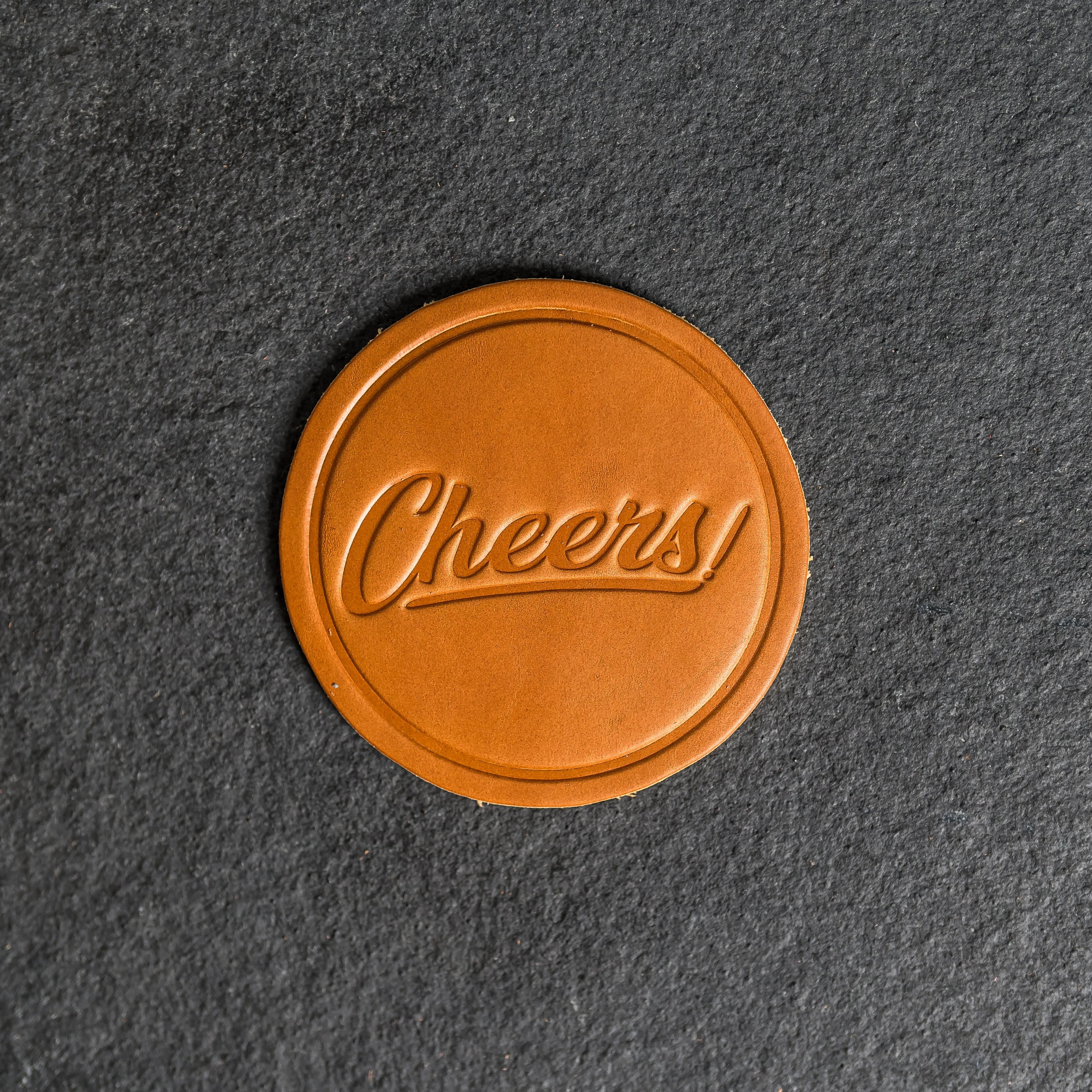 Cheers Leather Coasters - 4" Round - Sold individually or as a Set of 4