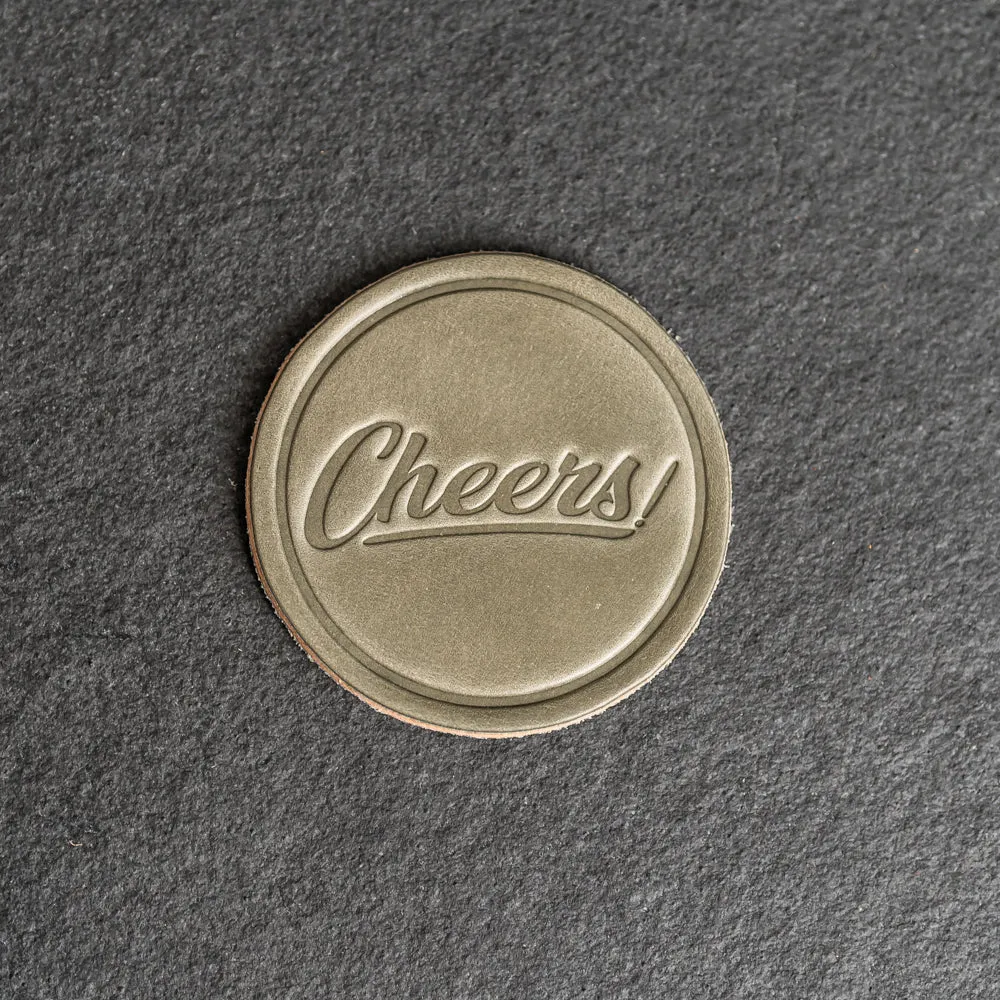 Cheers Leather Coasters - 4" Round - Sold individually or as a Set of 4