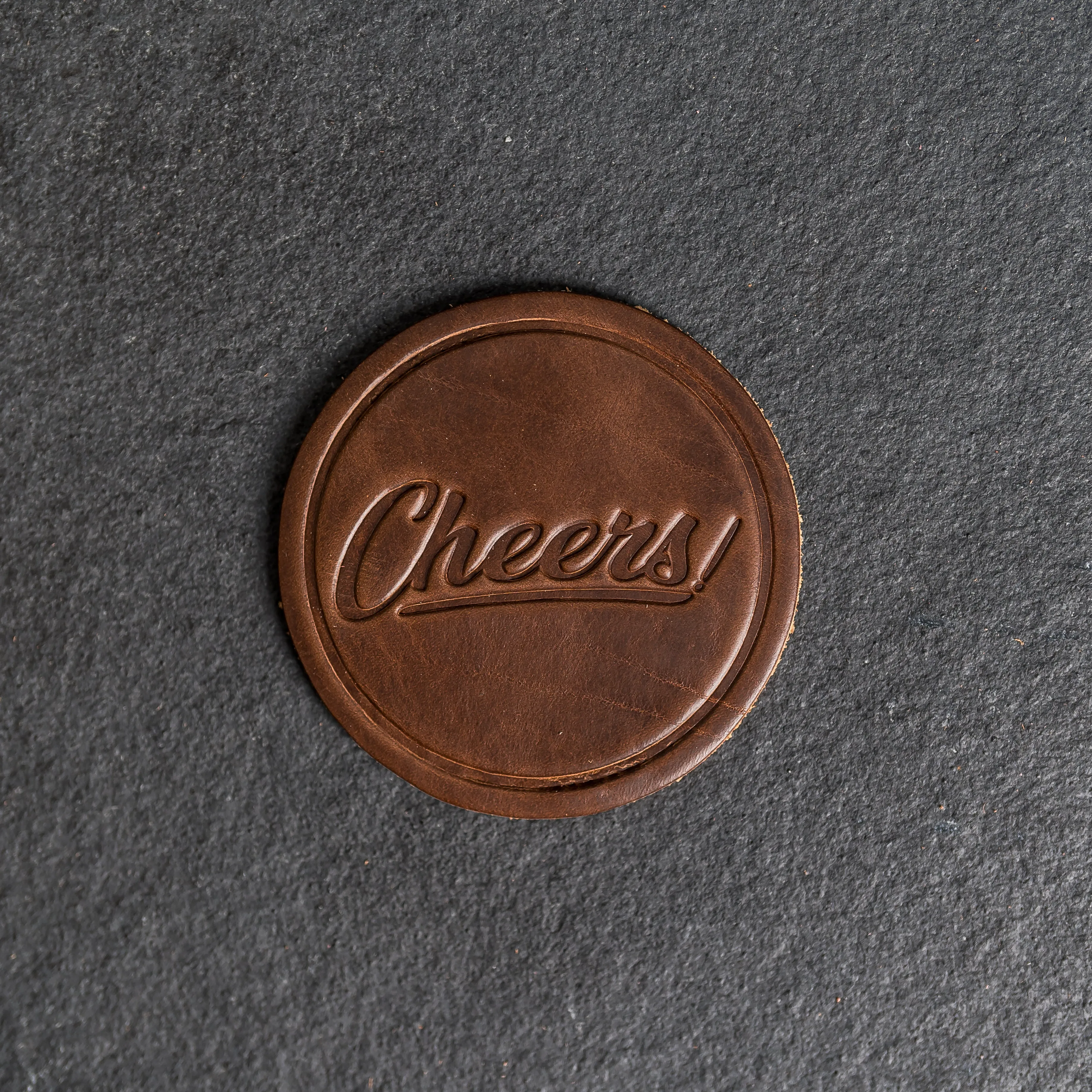 Cheers Leather Coasters - 4" Round - Sold individually or as a Set of 4