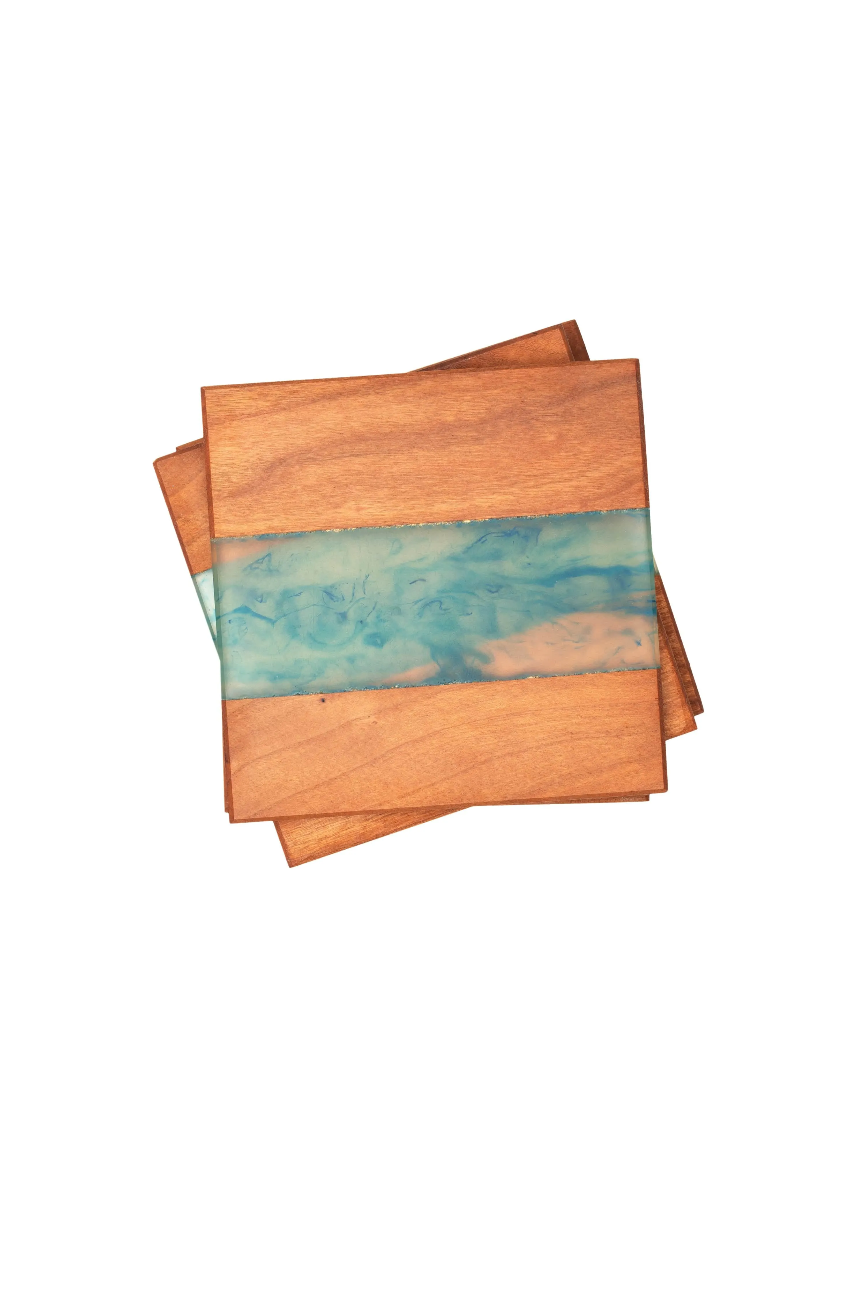 Cherry Wood, Bahama and Clear Epoxy Coaster Set