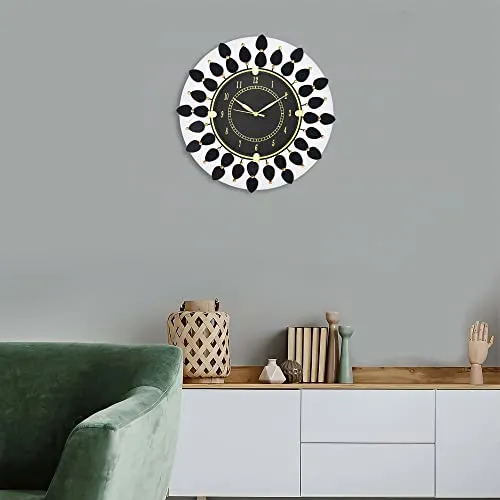 CIRCADIAN Ajanta Round Design Wall Clock for Home décor Living Room Hall Office Bedroom Fancy Stylish Antique Wooden Watch Hand Made Black 30 x 30 cm