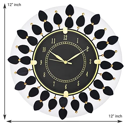 CIRCADIAN Ajanta Round Design Wall Clock for Home décor Living Room Hall Office Bedroom Fancy Stylish Antique Wooden Watch Hand Made Black 30 x 30 cm