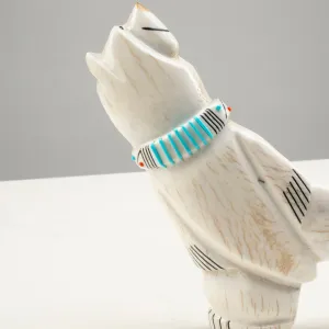 Claudia Peina Serpentine with Turquoise & Coral Handmade Zuni Fetish Polar Bear Carving