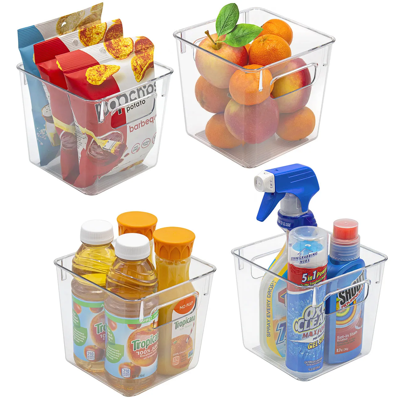 Clear Plastic Storage Bins with Handles (4 Pack)