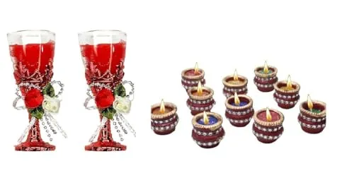 Confidence Set of 12 Matki Wax Candles with Decorative Tealight Glass Candle for Diwali Lighting/Gift Items for Home