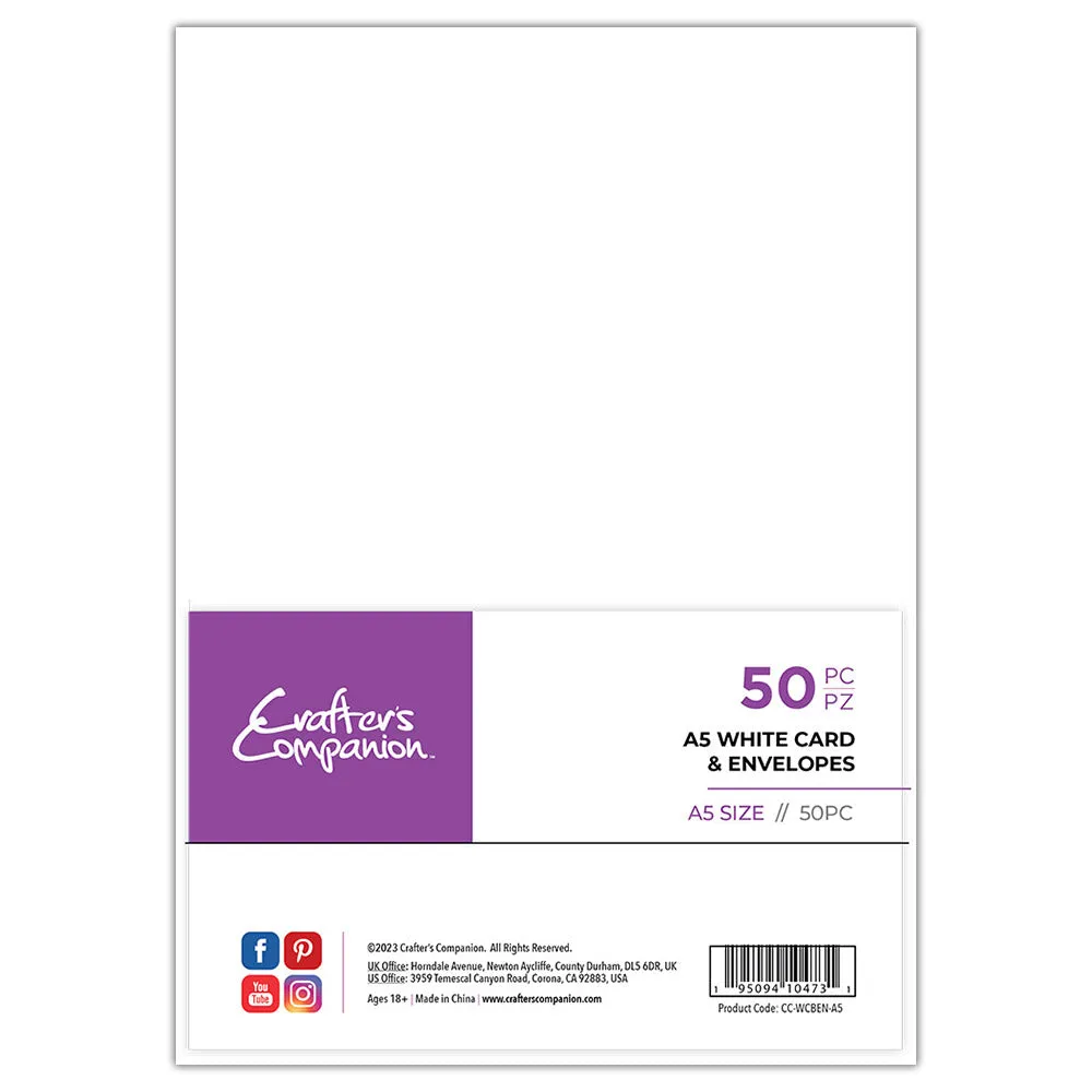 Crafter's Companion A5 White Card & Envelopes - 50 Piece