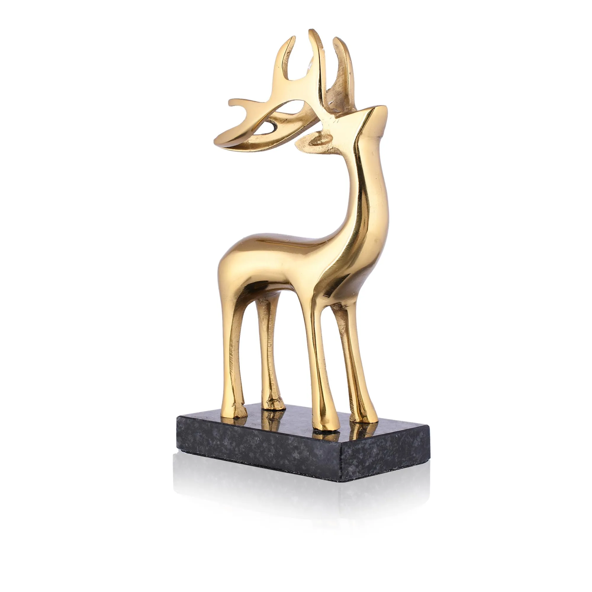 CraftVatika Reindeer Showpiece Metal for Home Decoration Item and Gifts - 7.6 Inch Deer with Granite Base Decorative Items for Home & Office, Living Room Decor