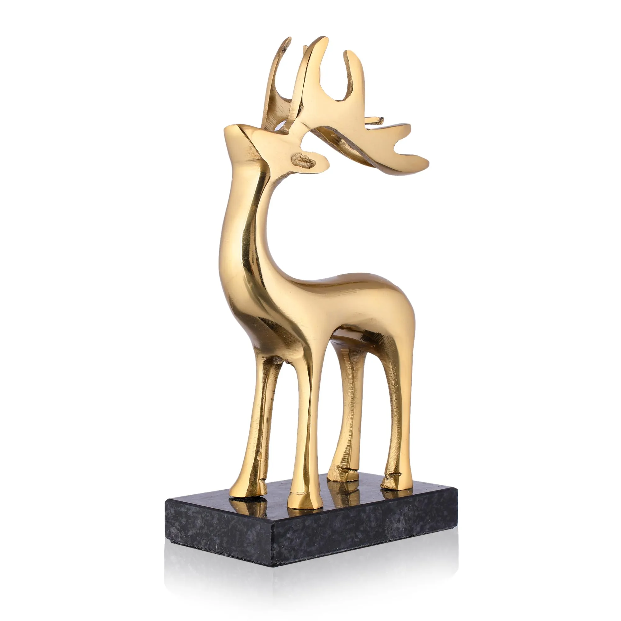 CraftVatika Reindeer Showpiece Metal for Home Decoration Item and Gifts - 7.6 Inch Deer with Granite Base Decorative Items for Home & Office, Living Room Decor