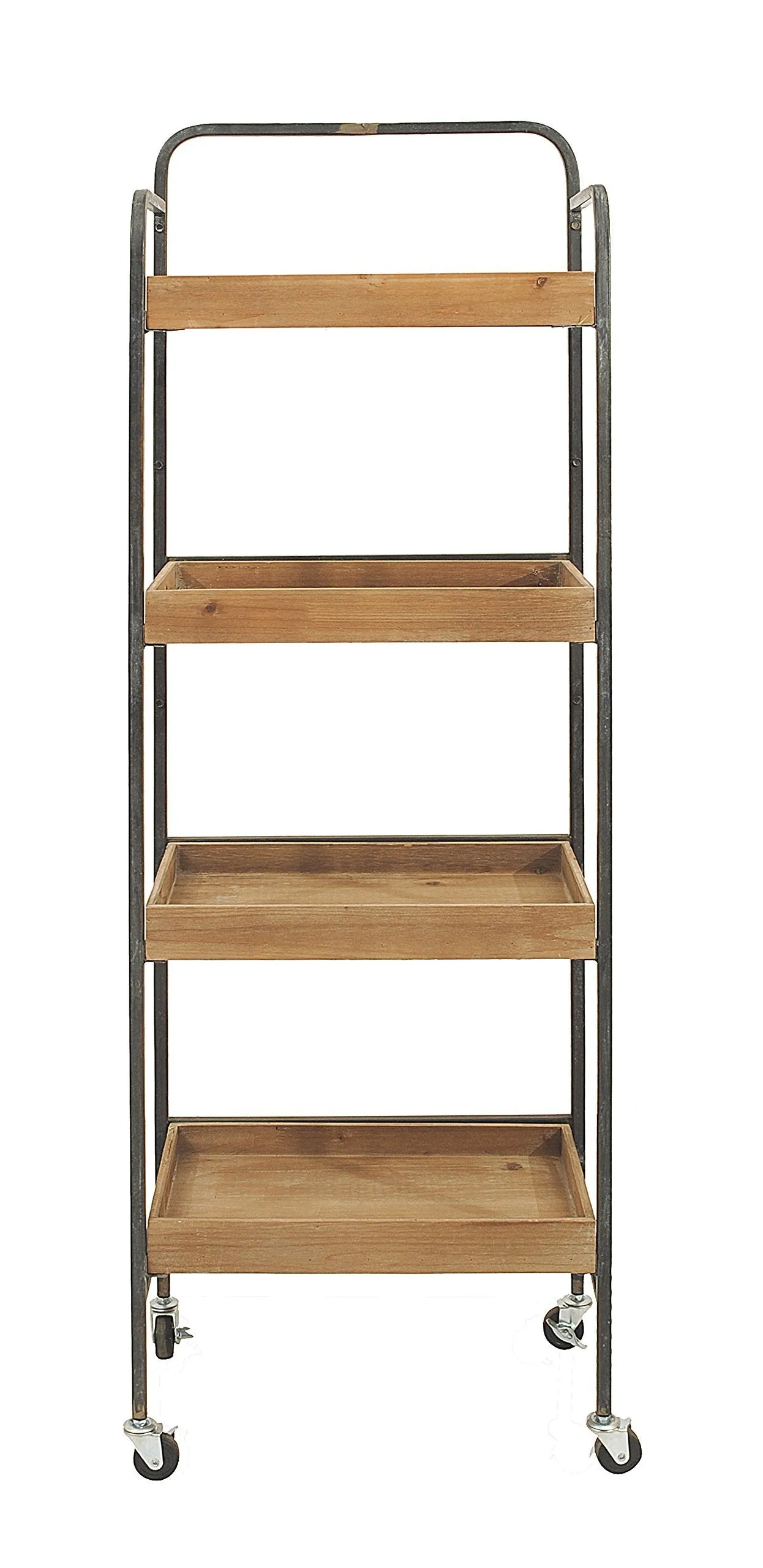 Creative Co-op Metal & Wood 4 Tier Caster Wheels Rack Shelf, Brown