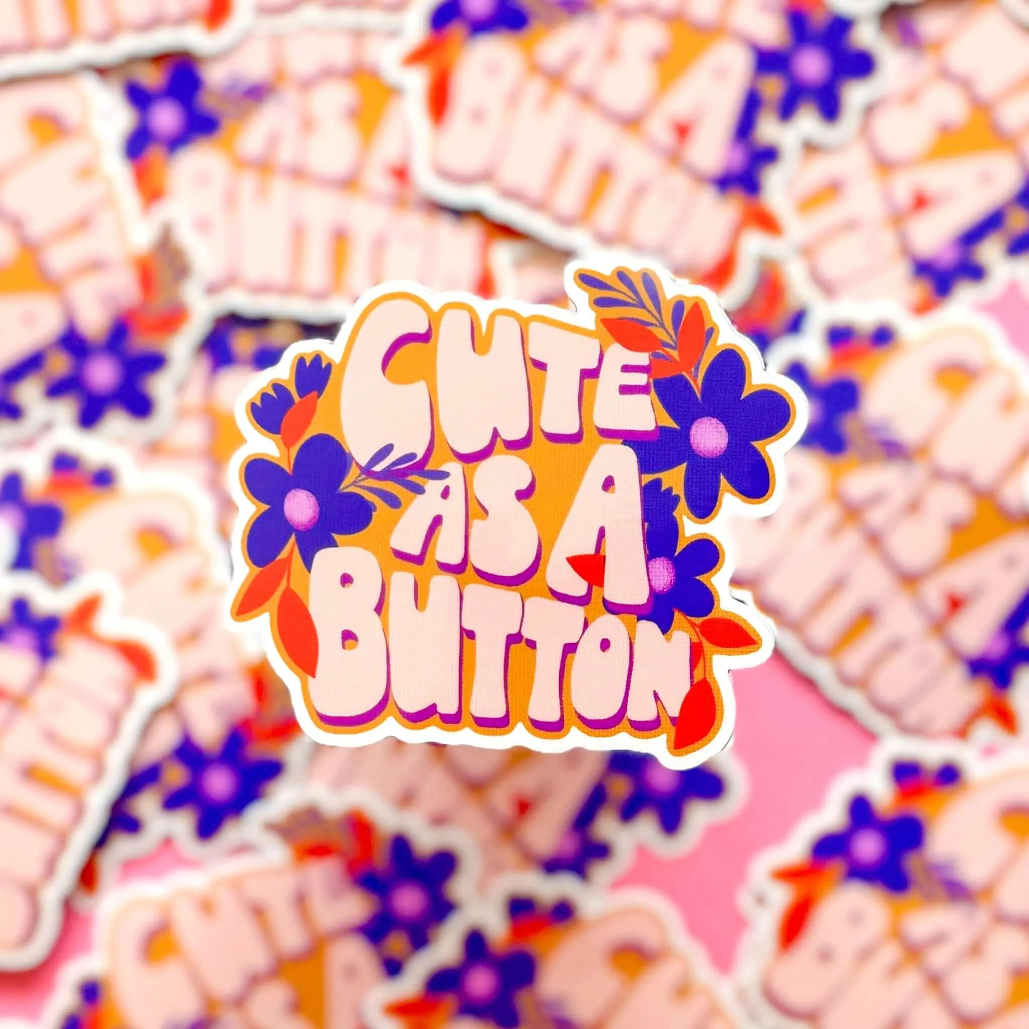 Cute As A Button Die Cut Vinyl Sticker